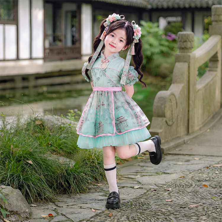 女童连衣裙夏季2026新款儿童洋气新中式女大童旗袍裙小女孩公主裙