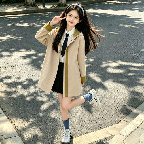 女童外套秋季2026新款儿童洋气中长款风衣女孩秋装超好看夹克上衣