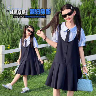 初中生假两件连衣裙夏2026新款少女洋气背带裙学院风高中学生裙子