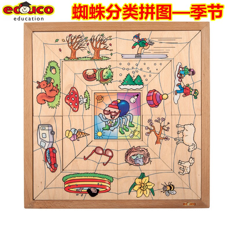 荷兰EDUCO蜘蛛分类拼图数量季节表情儿童认知匹配益智早教玩具