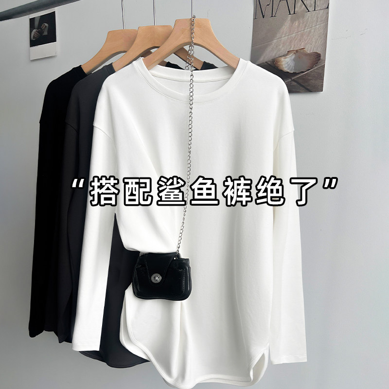 白色打底衫T恤鲨鱼裤的搭配上衣遮屁股中长款女纯棉内搭2025新款