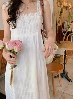 安璃 ANLI 白日梦境·温柔白月光蕾丝花边吊带裙收腰仙气小白裙