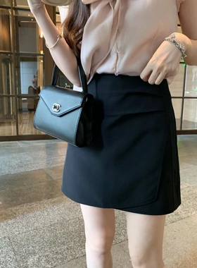 安璃 2024年新款夏季设计感捏褶时髦半身裙高腰显瘦百搭黑色短裙