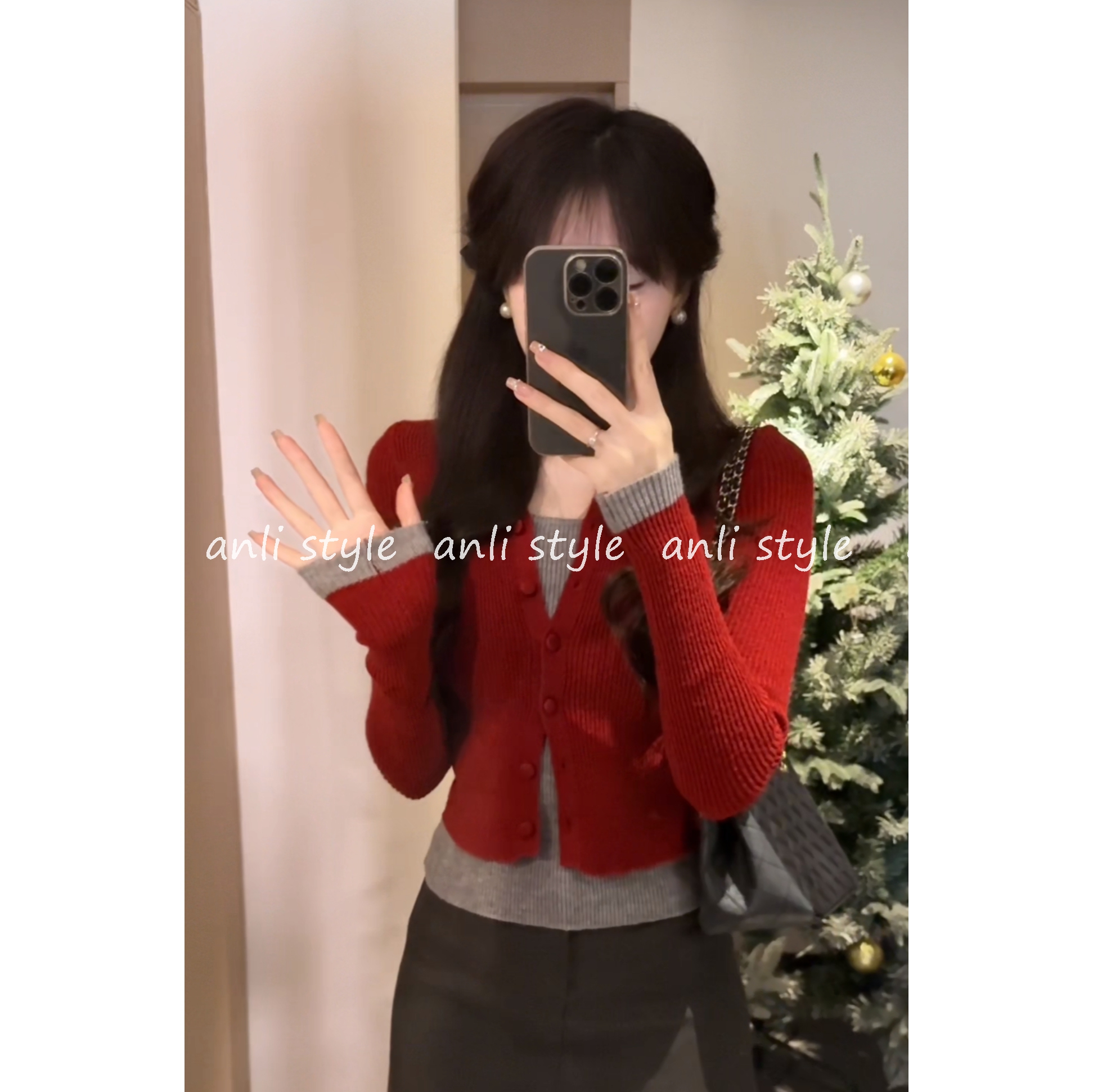 安璃 秋冬季新款时髦洋气百搭显瘦撞色假两件针织衫打底毛衣女潮