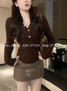 安璃 简约小香风单排扣针织毛衣加厚保暖