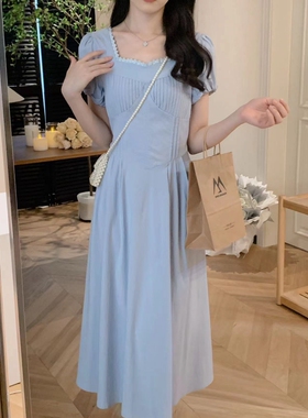 安璃 温柔蓝色设计感连衣裙