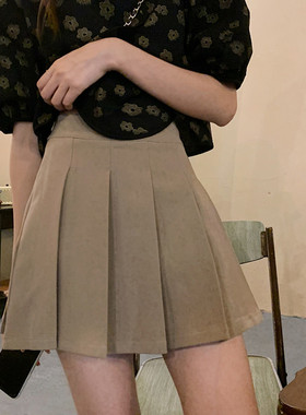 安璃ANLI 新款韩系百搭好版型高腰百褶裙复古时髦显瘦经典半身裙