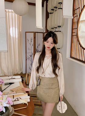 安璃 文艺感叶子暗纹仙气新中式国风衬衫挖空设计感精致宽松上衣