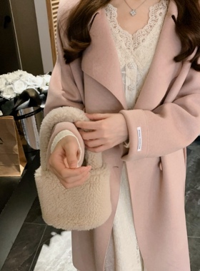 安璃 2024年新款冬季简约风毛呢外套细闪百搭宽松时髦气质大衣