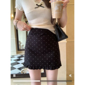 安璃 简约波点木耳边半身裙复古百搭显瘦时髦高腰裙短裙 多色可选