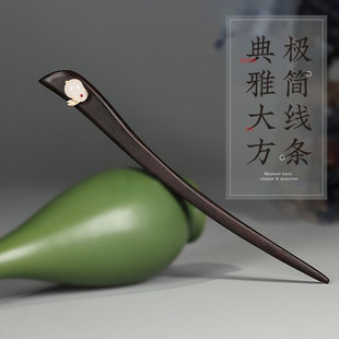 黑檀木发簪古风高级感儿童头饰简约现代盘发木簪新中式发饰发钗女