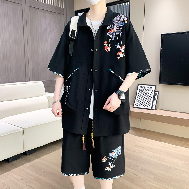 新中式休闲套装男夏季潮