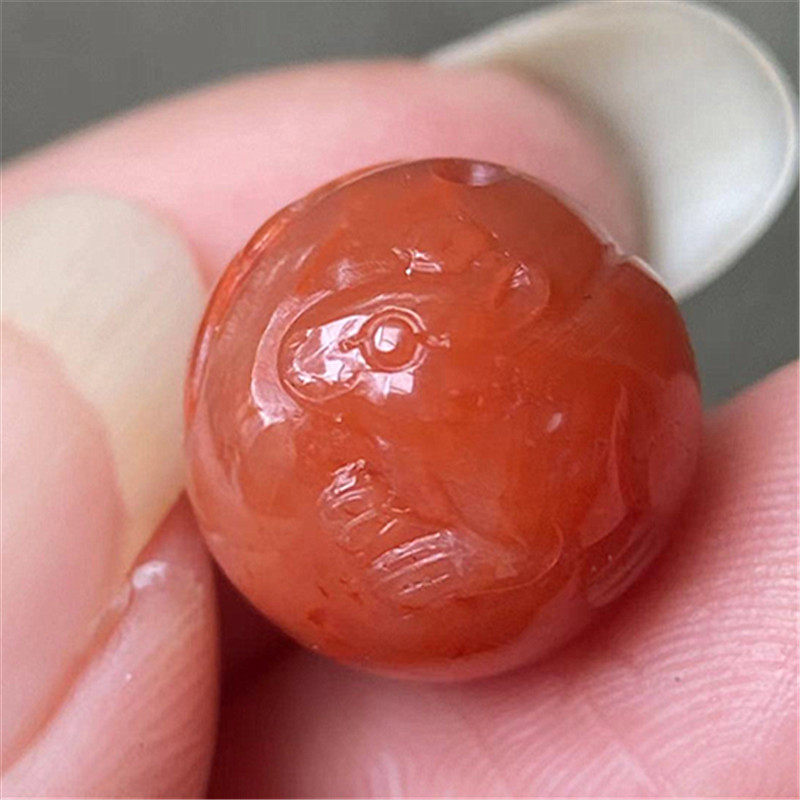 12毫米天然九口料南红玛瑙十二生肖樱桃红小老鼠圆珠配件DIY