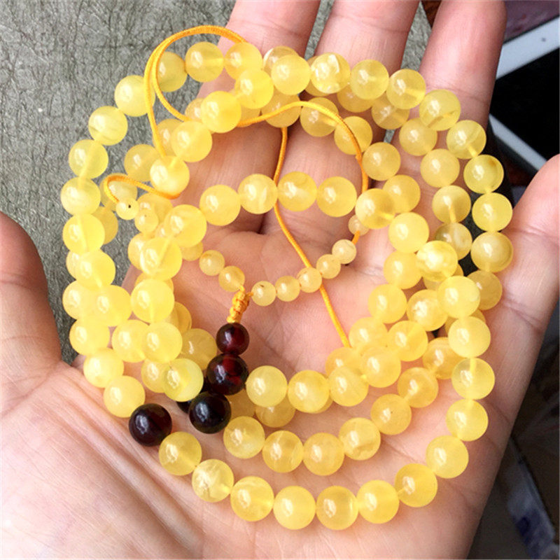原矿无优化天然波罗的海项链蜜蜡 天然金绞蜜。108串珠