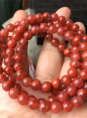 6.8mm 左右天然四川九口南红玛瑙 火焰纹DIY串珠手链