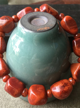 天然川料南红玛瑙柿子红火焰纹手串 随形玉石不规则念珠手链