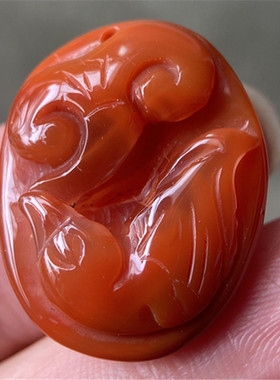 天然凉山南红玛瑙如意喜鹊吊坠雕件 柿子红玉石雕刻小挂饰项坠