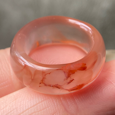 天然川料南红玛瑙指环冰飘特色扳指戒指内径15.84毫米圈口10--11