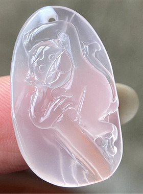 天然川料南红玛瑙猴子吊坠雕件   荔枝冻生肖雕刻挂饰项坠