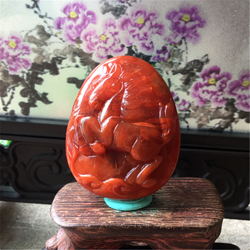 天然四川南红玛瑙骏马吊坠雕件 柿子红火焰红生肖雕刻挂件项坠
