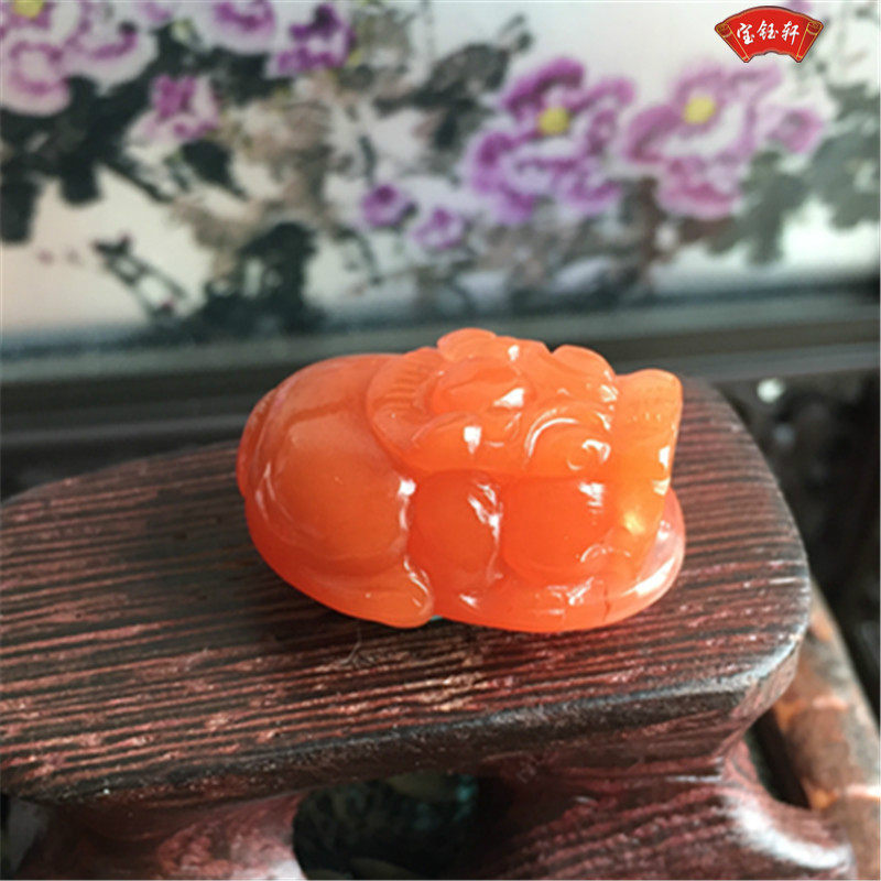 天然川料南红玛瑙貔貅吊坠雕件樱桃红瑞兽挂件雕刻项坠