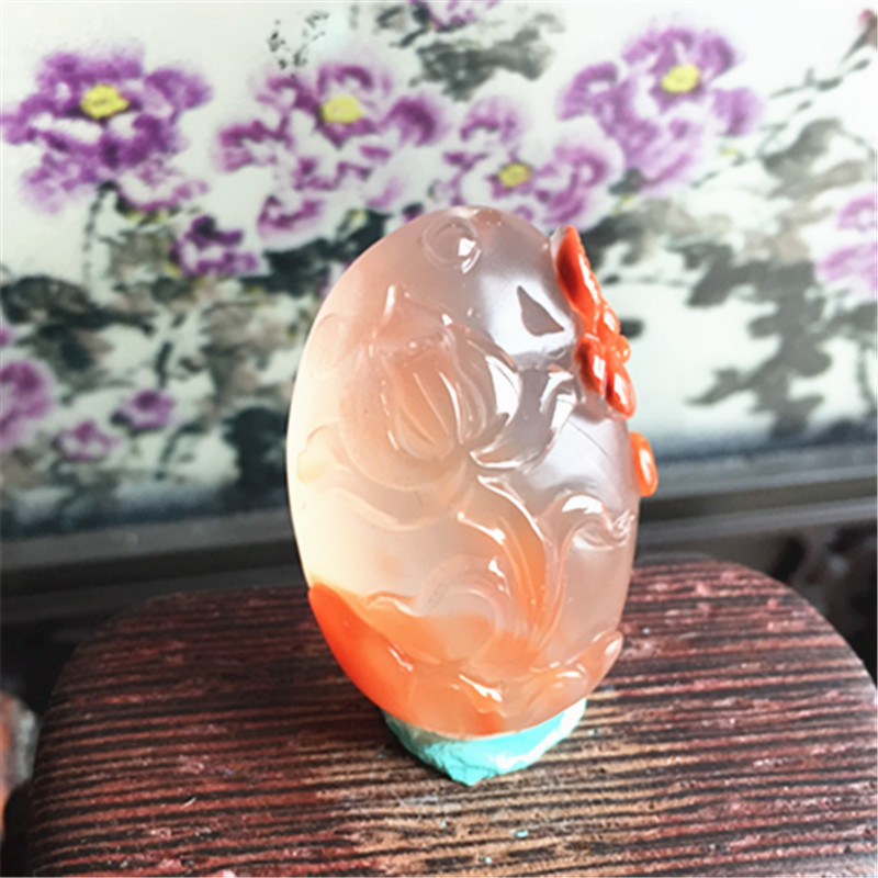 天然川料南红玛瑙蝶恋花吊坠雕件 巧色蜻蜓荷花雕刻挂饰项坠