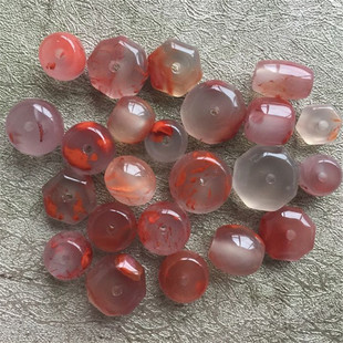 天然南红玛瑙冰飘佩珠隔珠六棱珠。DIY 配饰194
