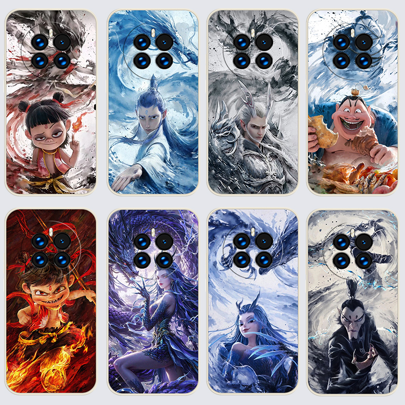 华为mate50手机壳CET-AL00哪吒之魔童闹海直边软壳maet5O潮流卡通学生防摔女保护套耐脏全包边磨砂硅胶软胶潮