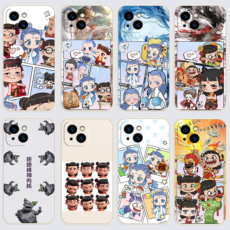 iPhone苹果13手机壳A2634哪吒之魔童闹海直边软壳Q版ipone13女pgl3磨砂iphoe13硅胶全包保护套防摔潮超薄时尚