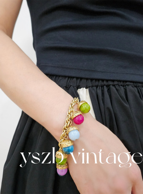 予 2033 复古Vintage马卡龙糖果松果吊坠天然石头水晶做旧手链