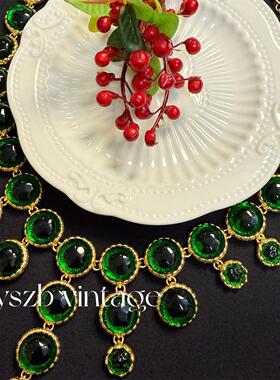 予 1964 复古Vintage宫廷风重工夸张镀真金祖母绿琉璃流苏项链