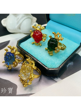 复古巴洛克彩色琉璃开口戒指