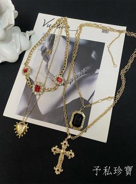 多层镂空闪钻项链挂链