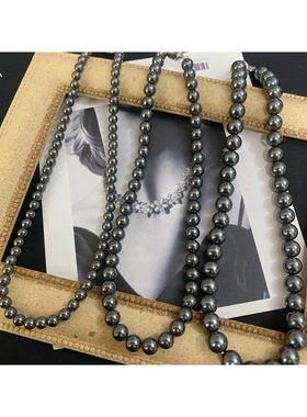 女复古黑色优雅琉璃珍珠项链包邮