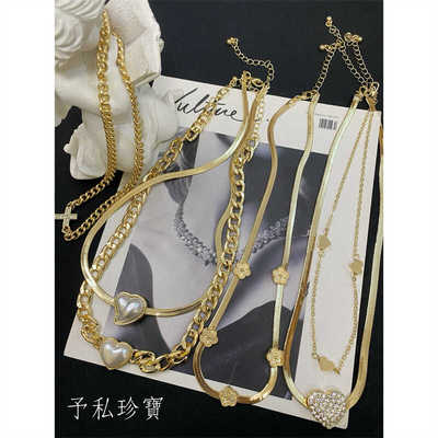 予 1826 复古Vintage欧美巴洛克爱心水钻仿珍珠小花项链 包邮