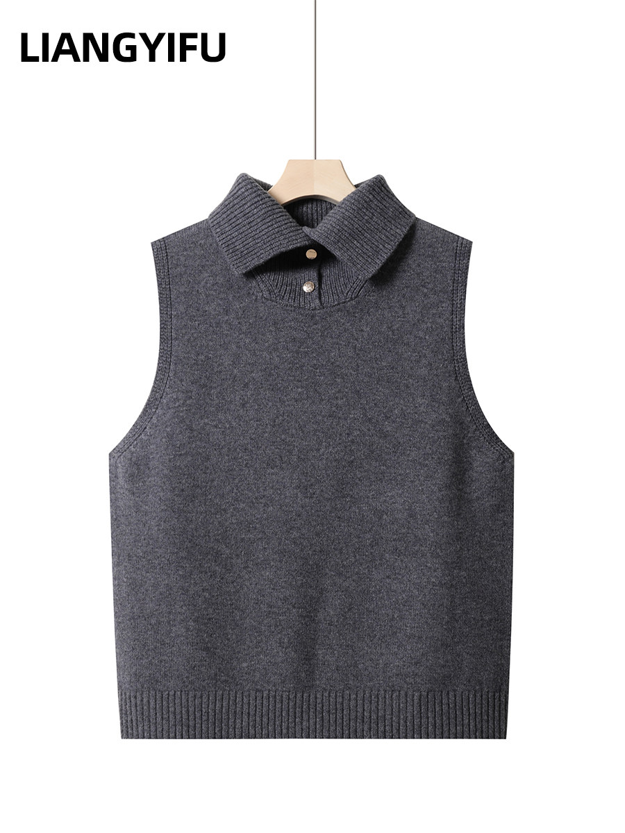 秋冬无袖高翻领时尚纯羊毛针织背心女款叠穿立领灰色内搭毛衣马甲,女装/女士精品,马夹,淘宝优惠券,粉丝福利购,淘宝优惠卷