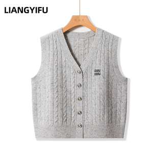 纯羊毛马甲女短款叠穿时尚针织坎肩秋季新款小个子V领毛衣背心春