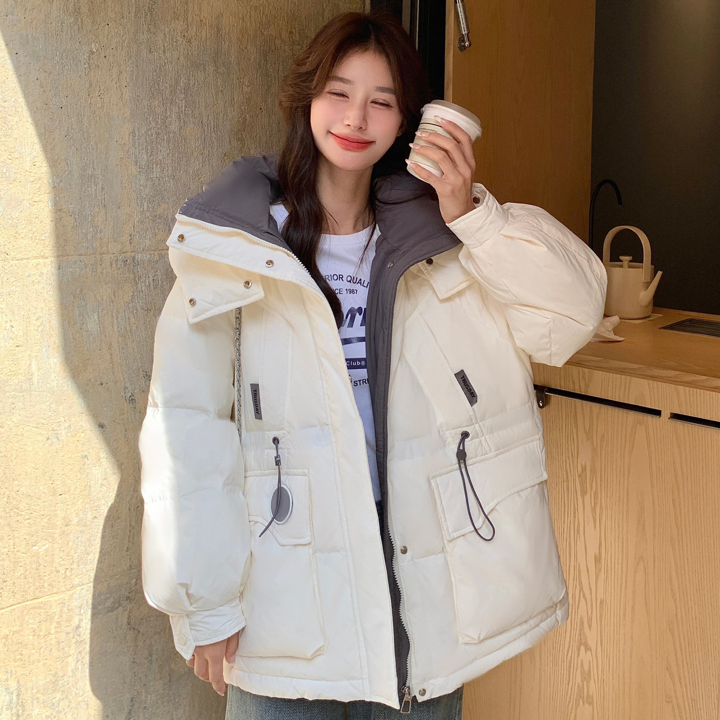 现货24冬50绒工装风撞色连帽羽绒服170A-2369-P265-K388,女装羽绒服,浙宝170