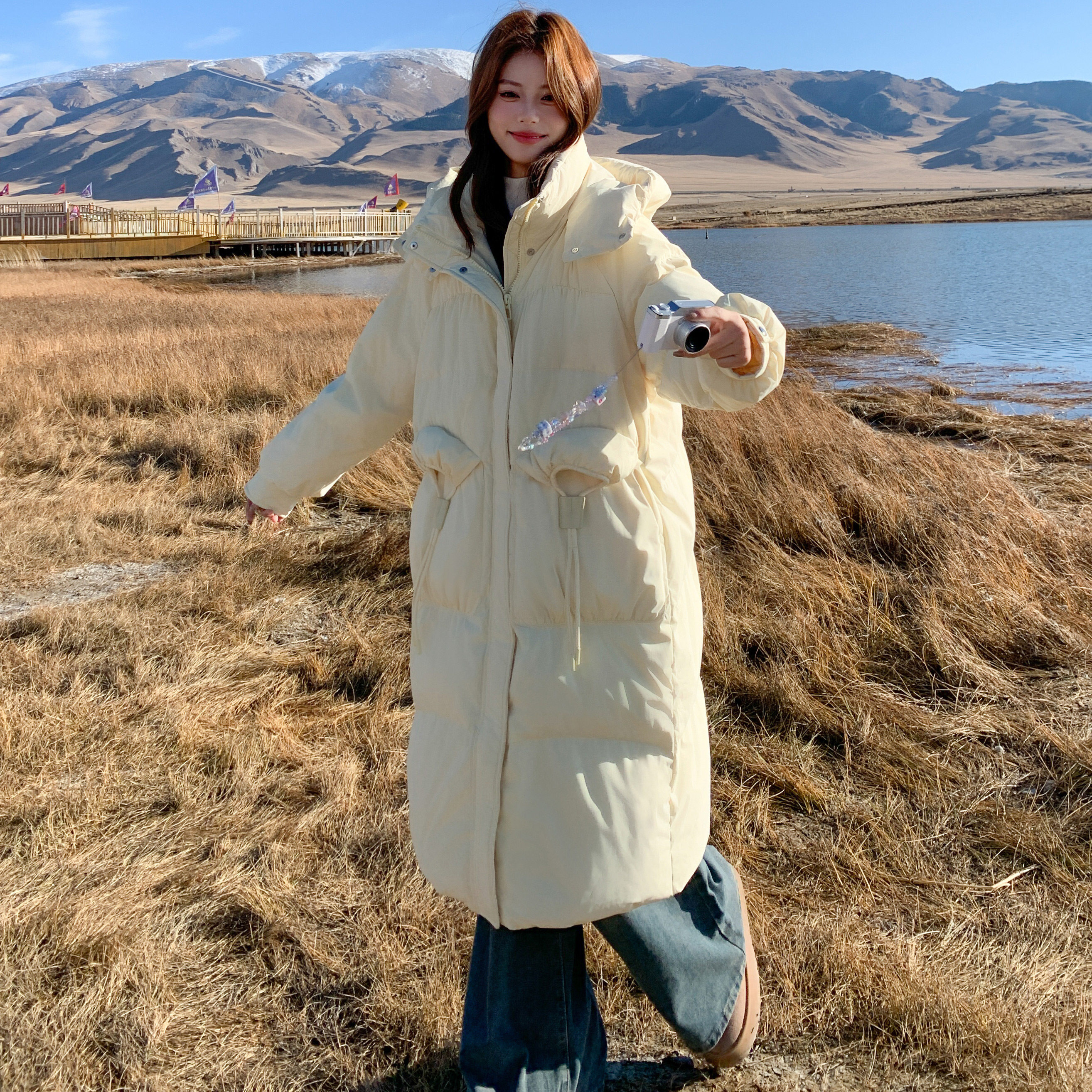 25冬新设计感奶黄色连帽长款羽绒棉棉衣外套170-2588-P230-K338,女装棉衣/棉服,浙宝170