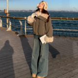 25冬新大翻领墨绿色撞色短款派克服外套170-6809-P215-K318，女装棉衣/棉服，浙宝170