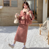 25冬90绒小香风外套+半身裙送可拆卸毛球围脖170-6812-P315-K468，女装套装/套裙，浙宝170