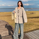 数据好出货中无领牛角扣麂皮绒中长款外套170-2570-P215-K308，女装皮草，浙宝170