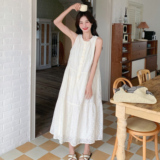 香草杏超仙无袖背心裙女长款2025夏新款法式甜美减龄温柔风连衣裙，女装连衣裙，浙宝170