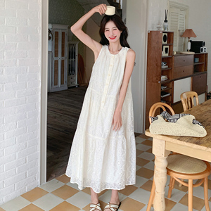 香草杏超仙无袖背心裙女长款2025夏新款法式甜美减龄温柔风连衣裙图片