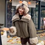 25冬新大翻领墨绿色撞色短款派克服外套170-6809-P215-K318，女装棉衣/棉服，浙宝170