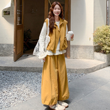 25秋新工装风立领马甲+花边衬衣+阔腿裤三件套170-2560-P195-K298，女装套装/套裙，浙宝170