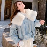 25冬新现货大翻领PU皮短款派克羽绒服170-6806-P305-K458，女装羽绒服，浙宝170