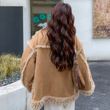 牛角扣鹿皮绒毛毛外套女2025冬季新款小个子中长款加绒加厚棉服，女装皮草，浙宝170