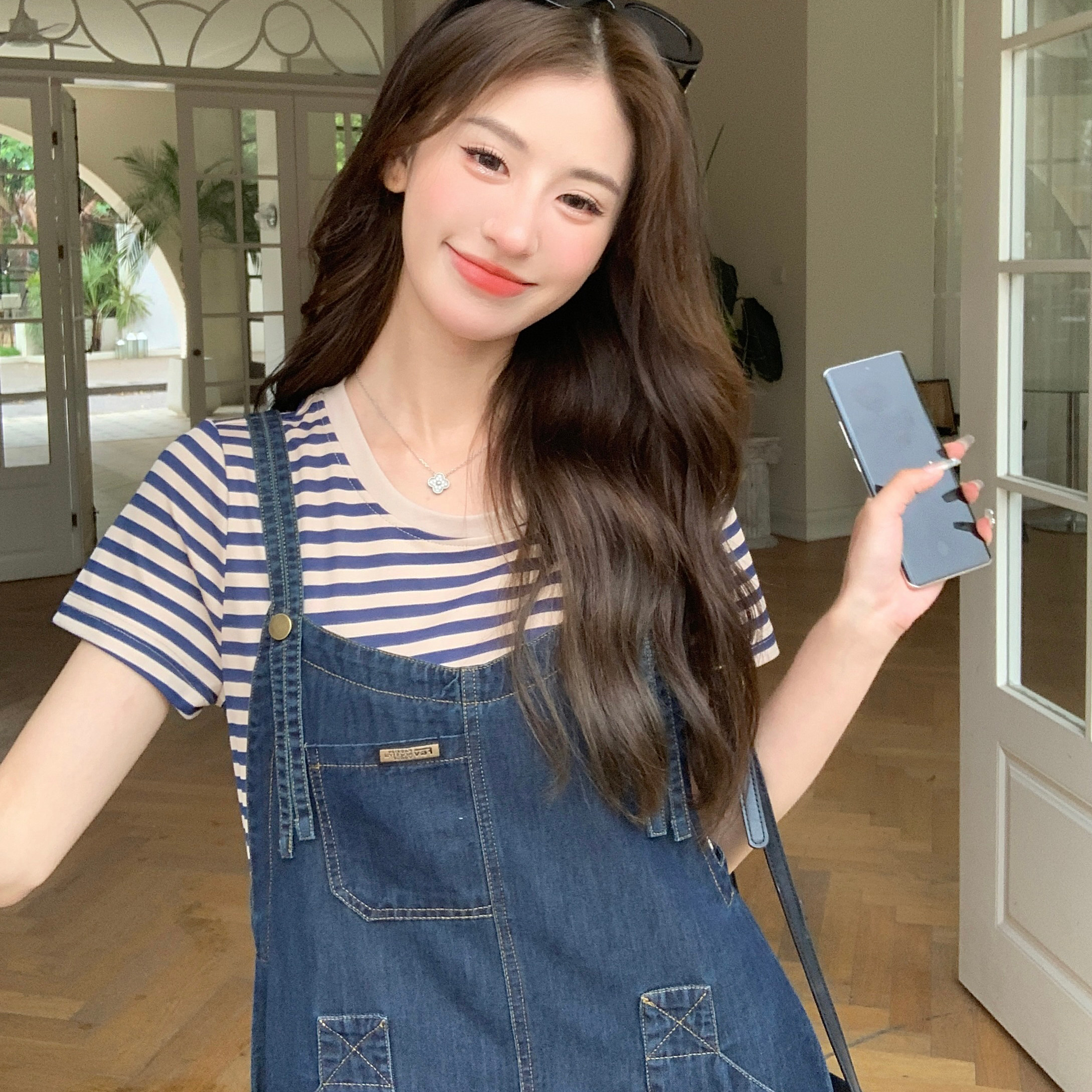宽松休闲减龄牛仔背带连衣裙女夏2025新款网红炸街假裙子,女装连衣裙,浙宝170