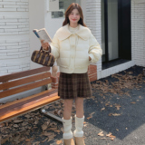24冬新90绒大翻领羊羔毛拼接羽绒服170A-2258-P268-K388，女装羽绒服，浙宝170